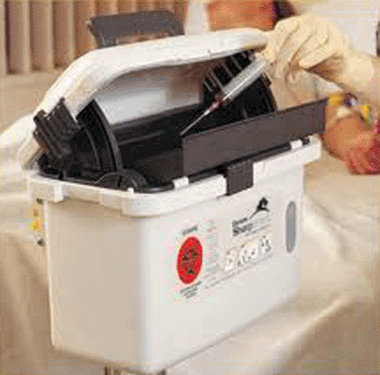 Image: Daniels’ Sharpsmart Reusable Container for sharps (photo courtesy Daniels International). 